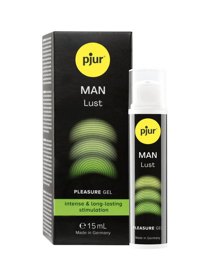 Pjur Man Lust pleasure gel in 15ml black green pump bottle