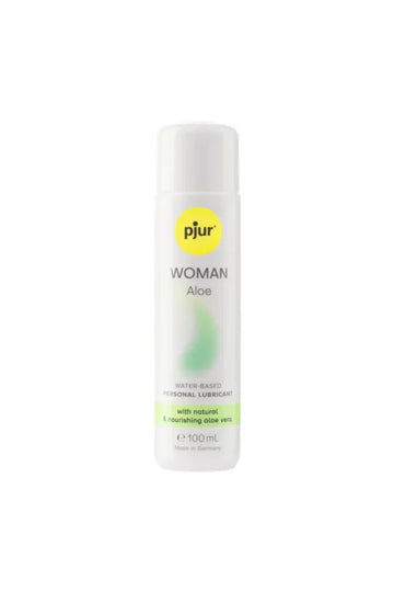 White cylindrical bottle of pjur woman aloe water based personal lubricant 100 ml from lady jane adult shop