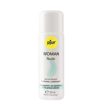 Sleek white bottle of pjur Woman Nude water-based lube, 30ml