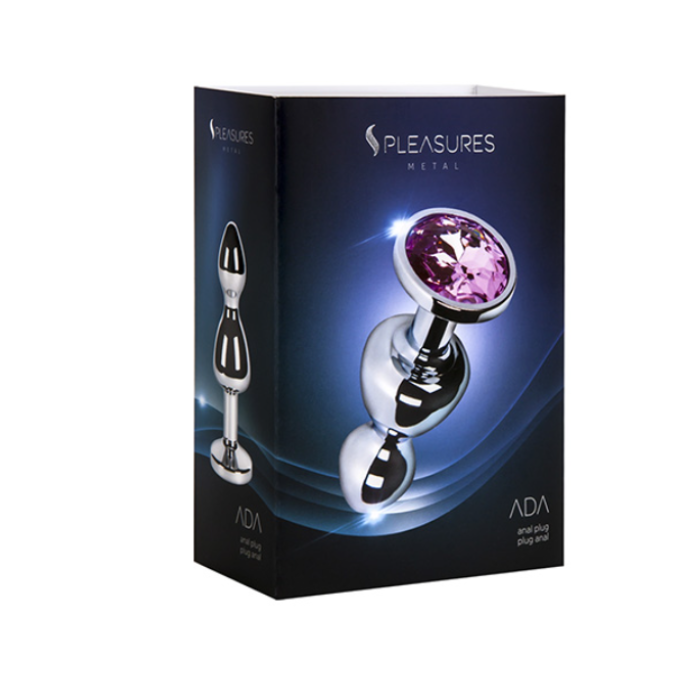 Pleasures Ada Round Metal Anal Plug with Pink Gemstone
