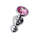 Shiny chrome Pleasures Ada Round metal anal plug with pink crystal head