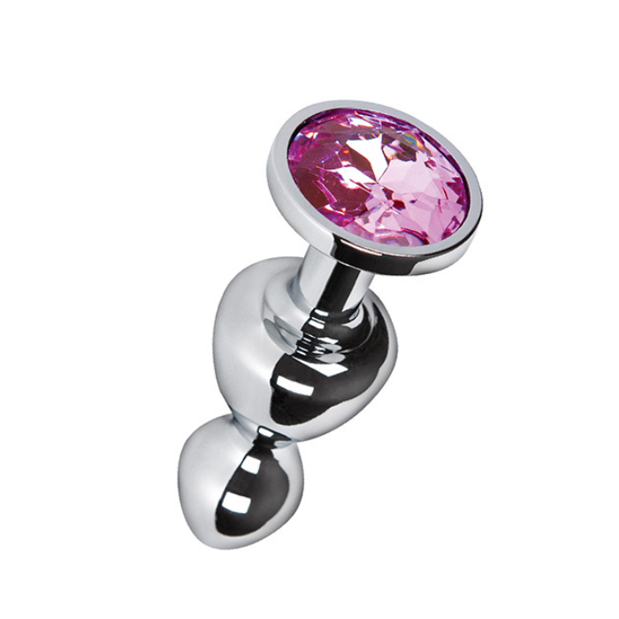Shiny chrome Pleasures Ada Round metal anal plug with pink crystal head