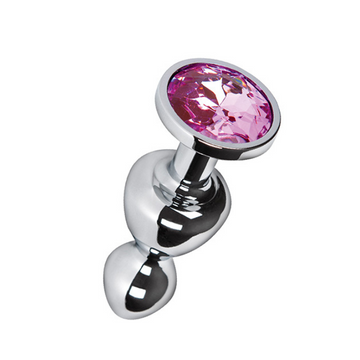 Shiny chrome Pleasures Ada Round metal anal plug with pink crystal head