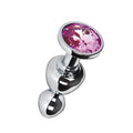 Shiny chrome Pleasures Ada Round metal anal plug with pink crystal head
