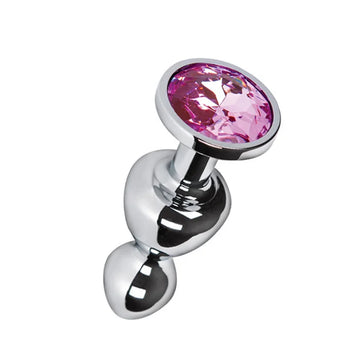 Shiny chrome Pleasures Ada Round metal anal plug with pink crystal head
