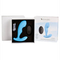 Light blue silicone vibrating prostate massager in a white pleasures premium cozy box from lady jane adult shop