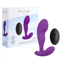 Purple silicone cozy usb rechargeable prostate stimulator with black remote control from lady jane adult shop