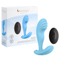 Light blue silicone cozy usb rechargeable vibrating prostate massager with black remote control from lady jane adult shop