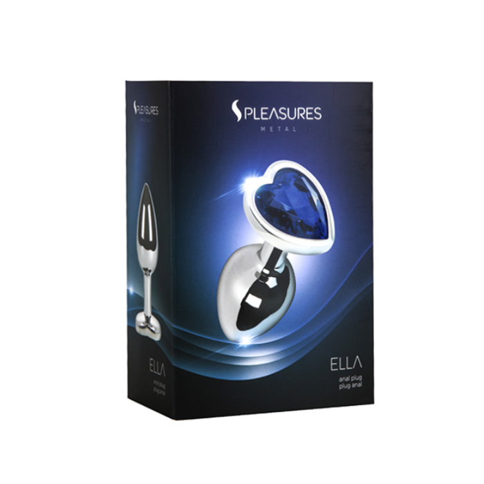Pleasures Ella small metal anal plug with blue heart-shaped base