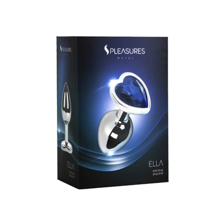 Pleasures Ella small metal anal plug with blue heart-shaped base