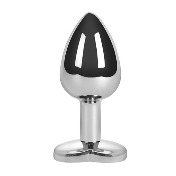 Shiny chrome Pleasures Ella Pink Heart anal plug with teardrop head