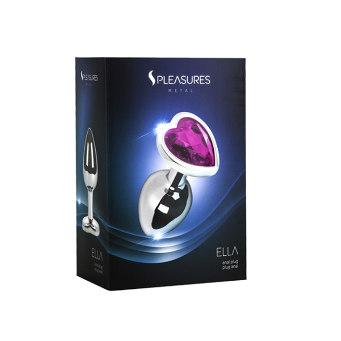 Pleasures Ella Pink Heart Anal Plug - Small with shiny silver body and pink gem