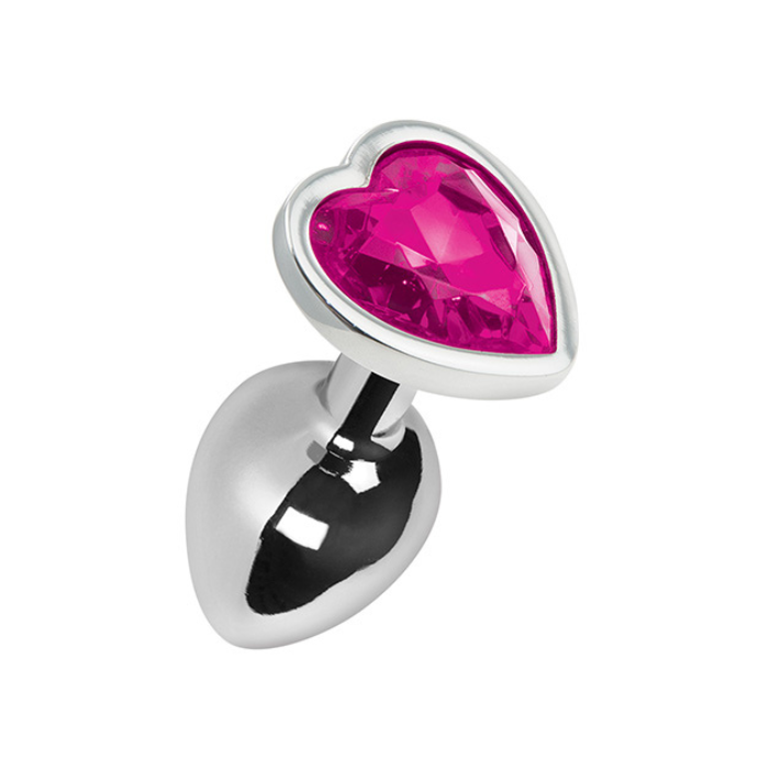Shiny silver Ella Pink Heart anal plug with pink faceted gemstone