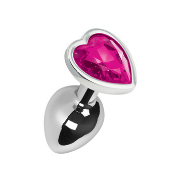 Shiny silver Ella Pink Heart anal plug with pink faceted gemstone