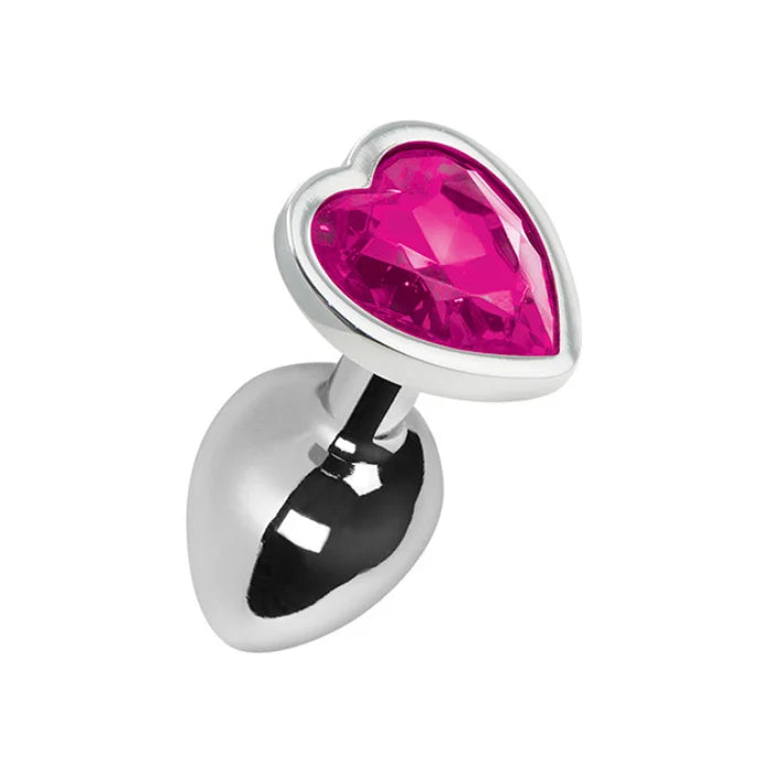 Shiny silver Ella Pink Heart anal plug with pink faceted gemstone