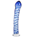 Pleasures glass crystal dildo blue in twisted checkered pattern made of body safe borosilicate glass crystal aquarius