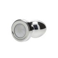 Shiny silver-colored metal LED anal plug with pearl insert and LED light base