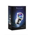 Pleasures Iris small metal anal plug with silver-colored metal body and LED light base