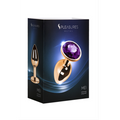 Small Pleasures Metal Mei anal plug with bronze finish, purple gem, tapered tip