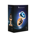 Small Pleasures Mia Blue Heart Anal Plug with bronze finish, smooth surface, tapered tip