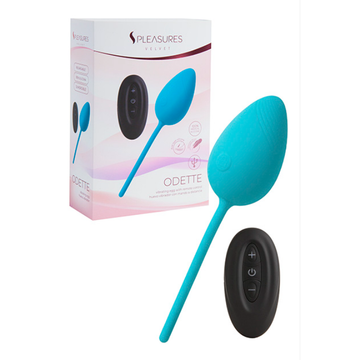 Odetta remote controlled egg vibrator in turquoise with black remote