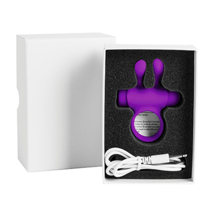 Purple Pleasures Rabbit vibrating penis ring with flexible silicone ring