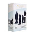 Black silicone vibrating anal plug set with remote in white and light blue box from lady jane adult shop