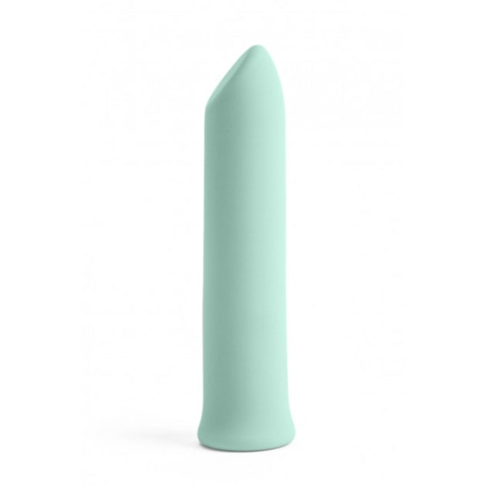 A sleek mint-green silicone vibrating bullet with tapered tip for external erogenous zones and shallow vaginal penetration
