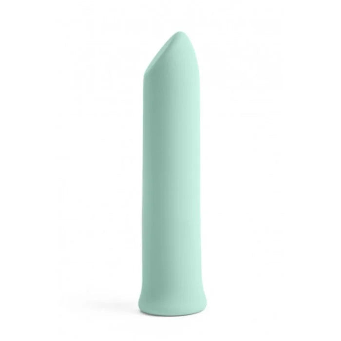 A sleek mint-green silicone vibrating bullet with tapered tip for external erogenous zones and shallow vaginal penetration