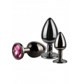 Glossy black Pleasures Zoom Round Anal Plug Set with pink circular jewel from Lady Jane Adult Shop