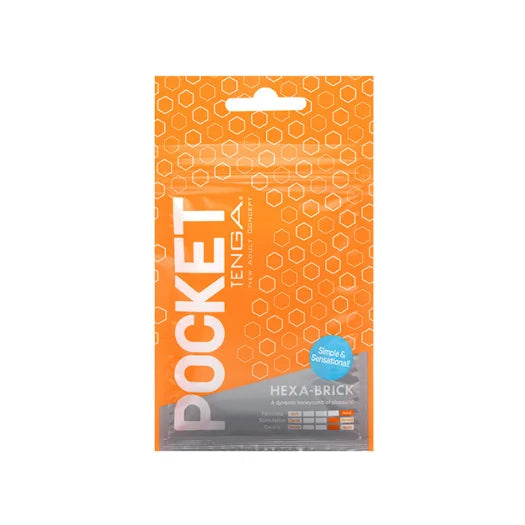 Orange and gray pocket tenga hexa disposable masturbator with unique hexa-brick internal packaging