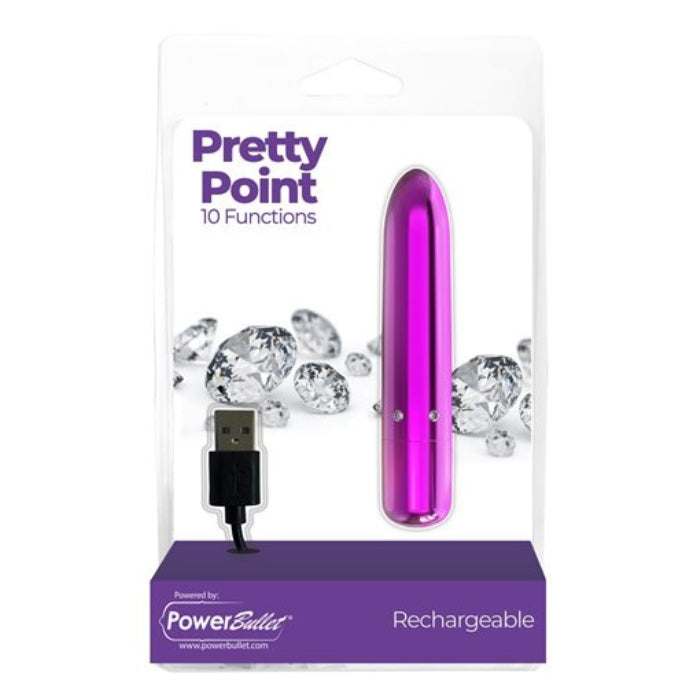 The Pretty Point bullet vibrator is not just a pretty face, it comes with some serious power. Enjoy up to 10 unique functions. This compact toy is perfect for on the go adventures and can fit right in your purse. For play off of dry land, bring the Pretty Point into the bath tub or shower, it is waterproof! 