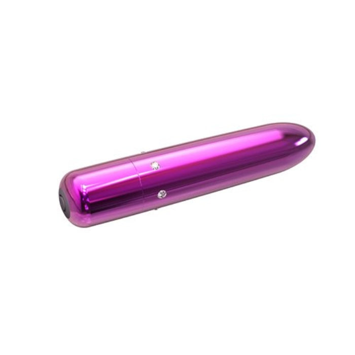 Key features: Bejeweled bullet vibrator. Pointed tip for targeted pleasure. 10 functions. Power Bullet Motor. Body safe material. Compact size. Travel lock. Easy to use. Waterproof vibrations. USB Rechargeable. Dimensions: length 4 inches. Insertion length 2.3 inches. Width 0.5 inch. Diameter 0.7 inch.