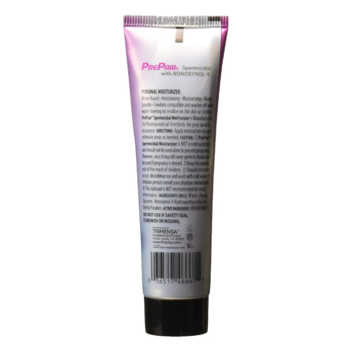 PrePair Spermicidal Personal Lubricant is recommended for use with diaphragms or condoms for added protection against pregnancy. PrePair supplements the bodies natural genital moisture, relieving discomfort, dryness and enhancing the intimate experience. Other healthy uses include easier insertion of tampons, douches, and enema nozzles.