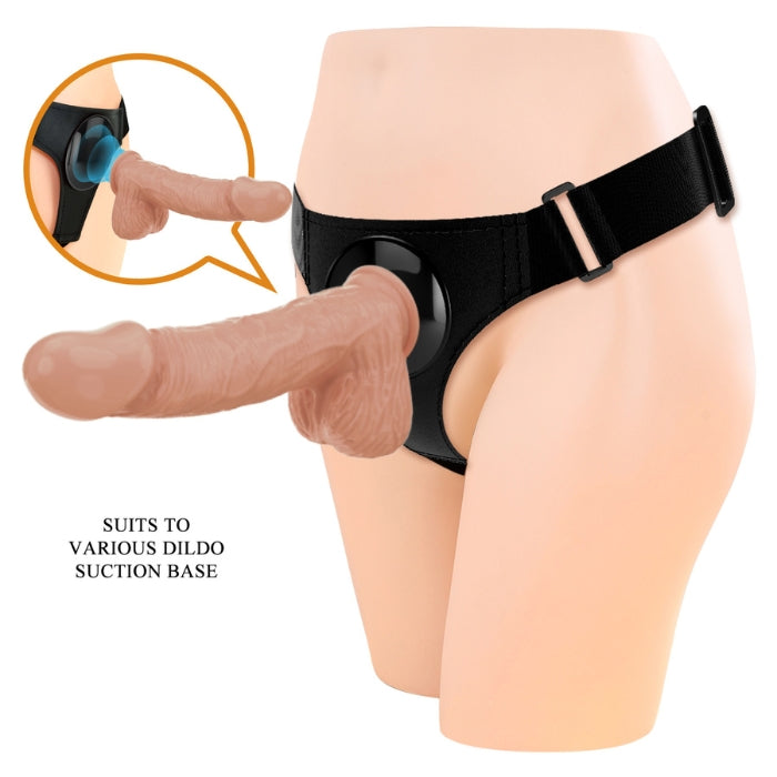 This universal strap-on harness is a great choice for beginners and experts alike. Made from soft and stretchy fabric for a form-fitting design that can be worn discreetly under your clothing. It has an extra-wide waistband for your comfort, even during all-day wear. With a realistic look and feel, this lifelike dildo is your ultimate addition to your play.