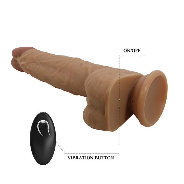 A thrusting ＆ vibrating vibrator in a realistic penis shape with a strong suction cup that sticks to any smooth surface. The suction cup makes hands-free fun possible. The 3 vibration and thrusting modes can be controlled separately via the remote control or by a partner. USB rechargeable with battery operated remote.