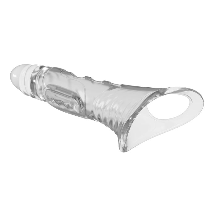 Premium transparent 8.7 inch penis sleeve with clear silicone cock ring and textured grip