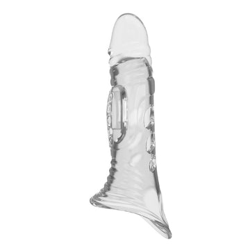 Premium transparent 8.7 inch penis sleeve with clear silicone dildo and textured grip