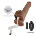 A thrusting ＆ vibrating vibrator in a realistic penis shape with a strong suction cup that sticks to any smooth surface. The suction cup makes hands-free fun possible. The 3 vibration and thrusting modes can be controlled separately via the remote control or by a partner. USB rechargeable and battery operated remote.