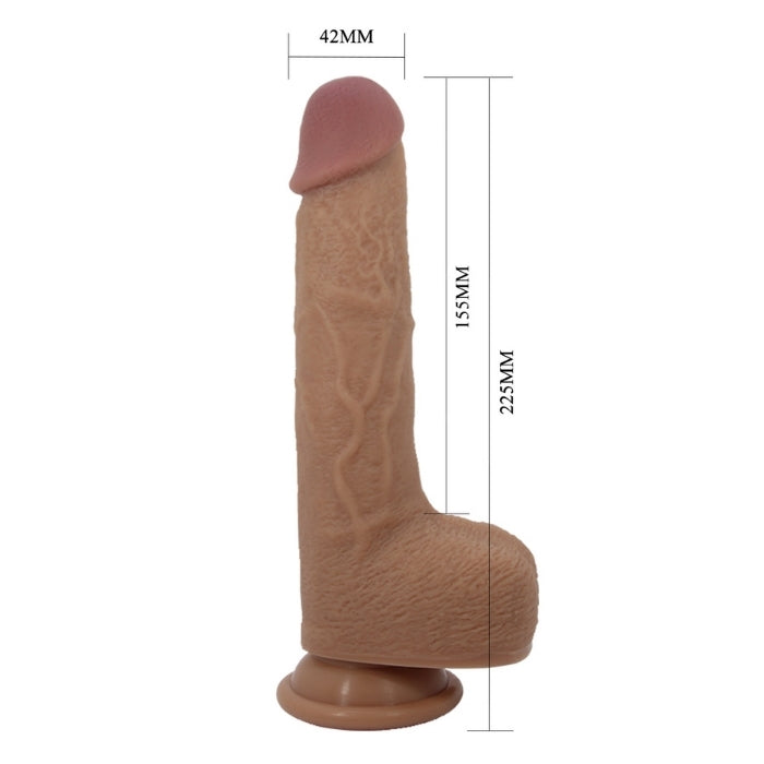 A thrusting ＆ vibrating vibrator in a realistic penis shape with a strong suction cup that sticks to any smooth surface. The suction cup makes hands-free fun possible. The 3 vibration and thrusting modes can be controlled separately via the remote control or by a partner. USB rechargeable and battery operated remote.