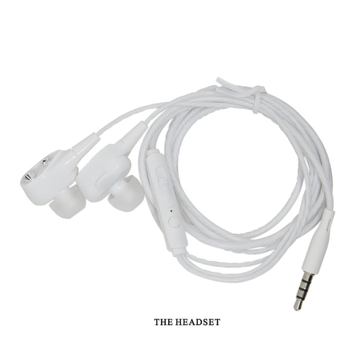 Pretty Love Aby thrusting masturbator with white coiled earbuds and 3.5mm jack