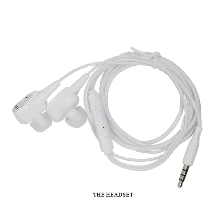 Pretty Love Aby thrusting masturbator with white coiled earbuds and 3.5mm jack