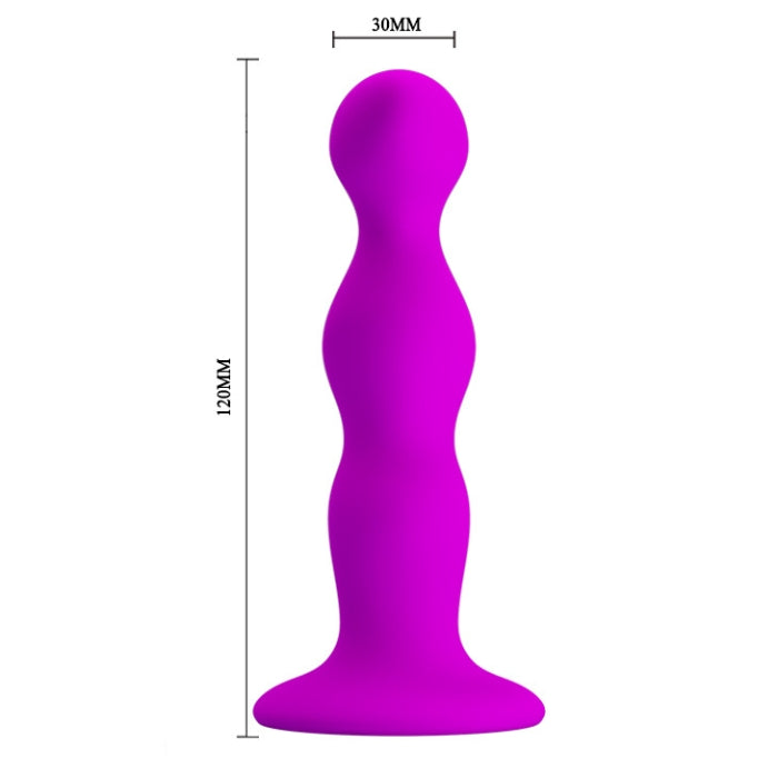 Bright purple Pretty Love Anal Plug features three smooth bulbs and a silky surface glides