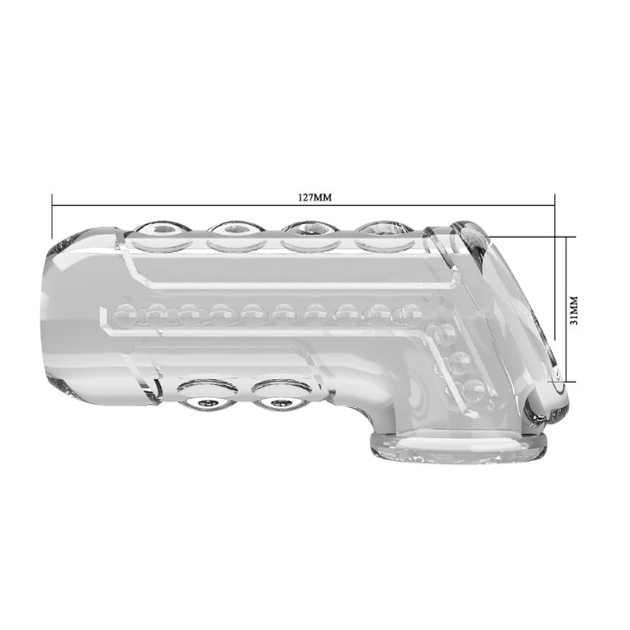 Clear Pretty Love Ball Sling Penis Sleeve with glossy glass dildo