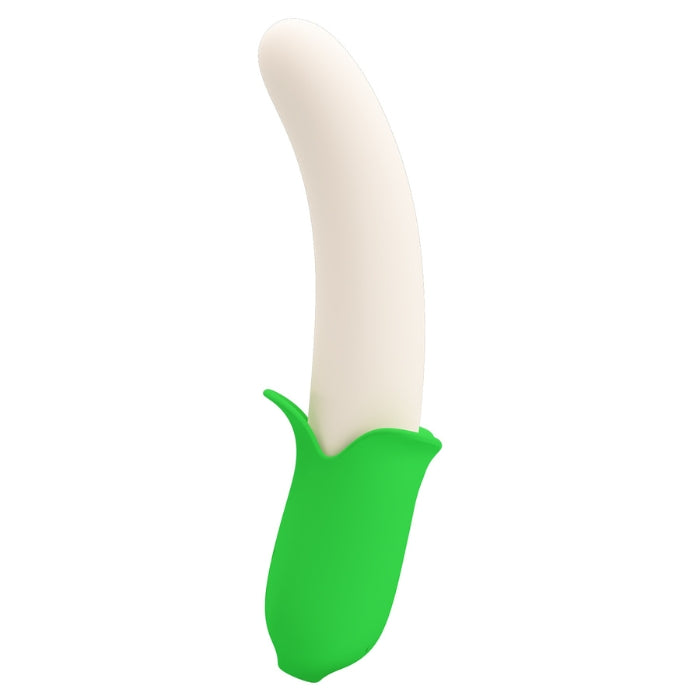 Pretty Love Banana Knight vibrator in green and white silicone