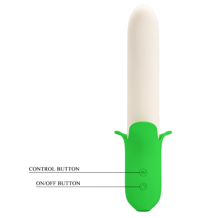 Pretty Love Banana Knight vibrator in green and white silicone