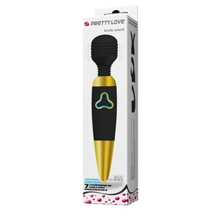 Pretty Love body wand massager in black and gold with textured head