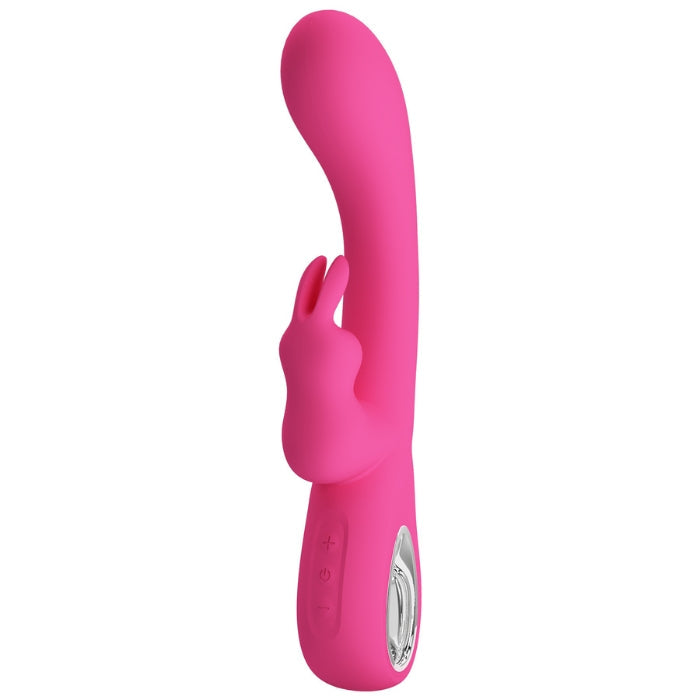 Pretty Love Bunny Novak pink rabbit vibrator with stylish silver handle