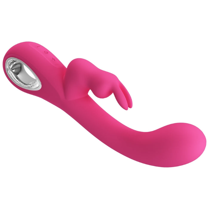 Pretty Love Bunny Novak pink rabbit vibrator with stylish silver handle