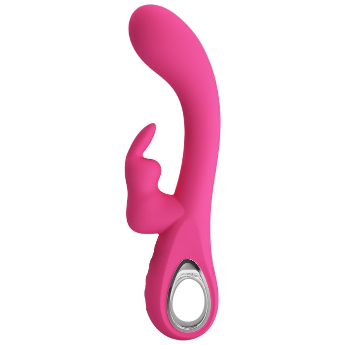 Pretty Love Bunny Novak pink rabbit vibrator with stylish silver handle